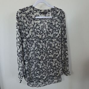 Rose & Olive Black and Cream Floral Blouse